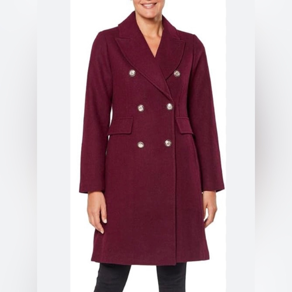 Vince Camuto Double Breasted Wool Coat Deep Purple Size Medium V21756-ZA